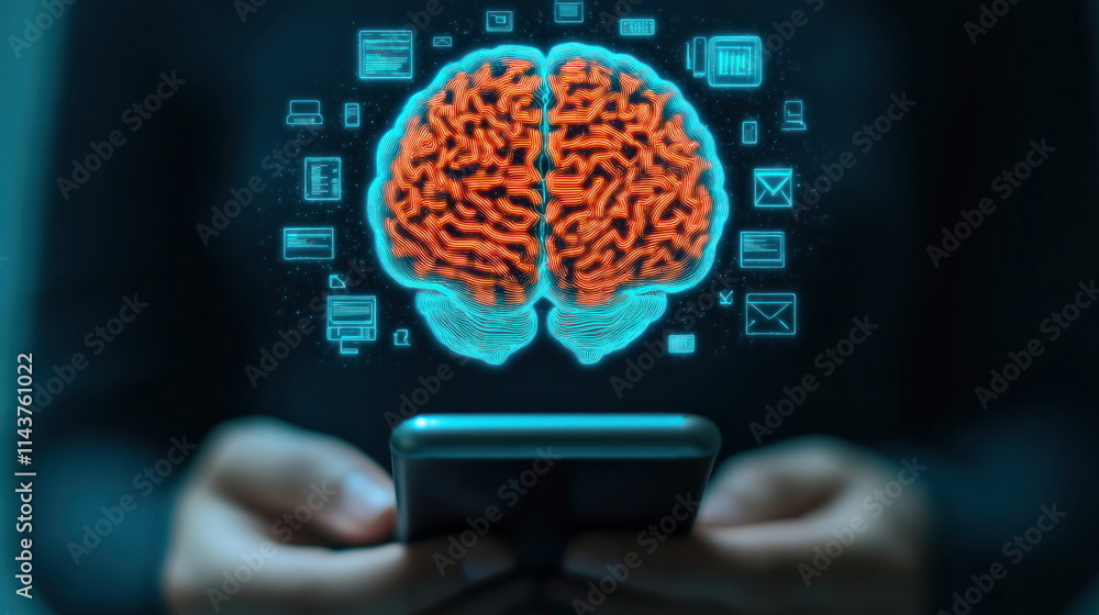 Fototapete exploring digital connectivity brain technology interface modern workspace data visualization