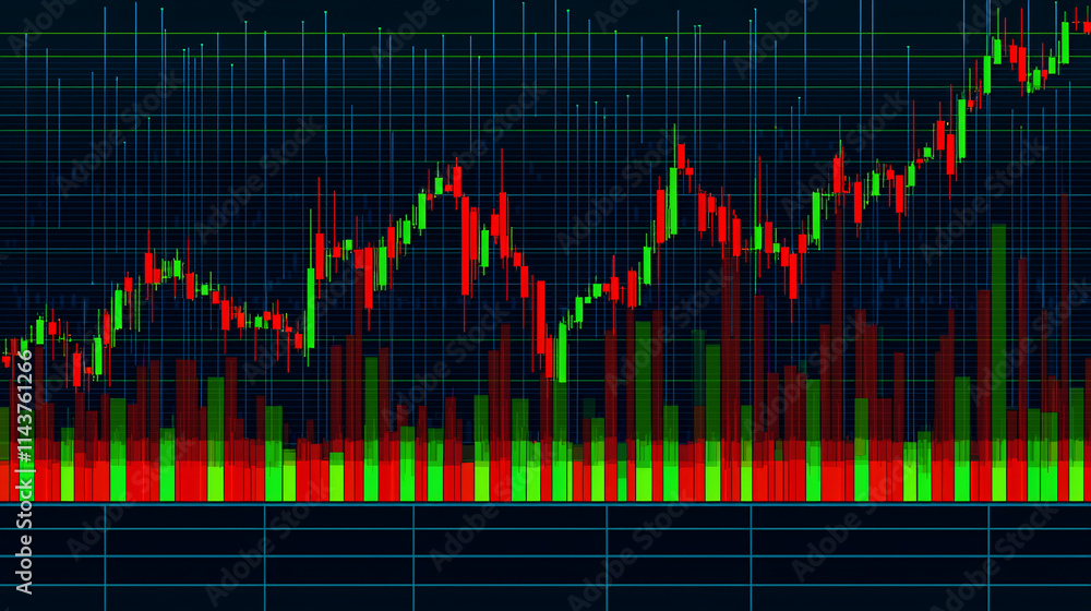 Aufkleber a colorful stock market chart displaying an upward trend with bars representing volume and price mov