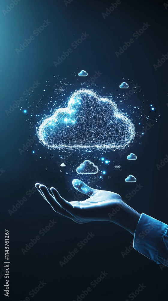 Aufkleber a glowing cloud of digital particles hovers above a hand, symbolizing cloud computing and data stora