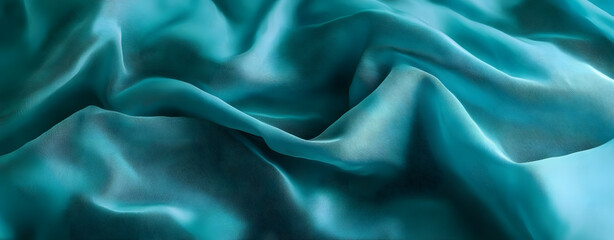 Obraz premium Turquoise Fabric with Ripples and Folds. Colorful Luxury Surface Banner.