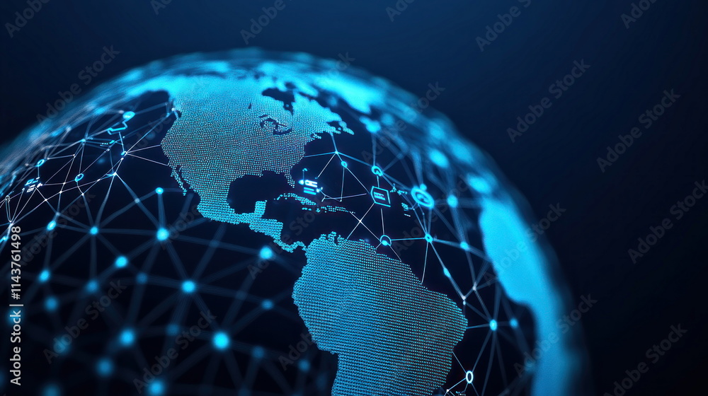 Aufkleber Futuristic global network visualization the digital connectivity revolution in 3d perspective