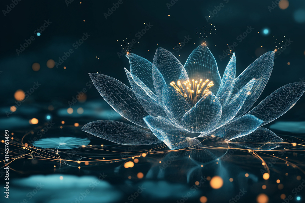 Poster digital lotus flower representing data privacy and security in a networked world