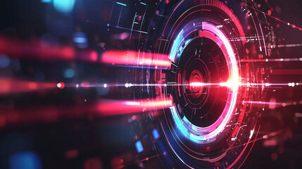 A vibrant, abstract image featuring glowing concentric circles and dynamic lines, suggesting energy and technology.