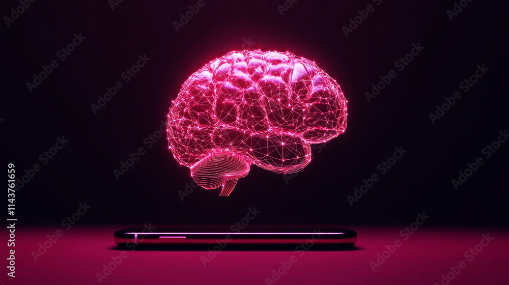 Aufkleber innovative brain technology concept digital space 3d render futuristic environment close-up view