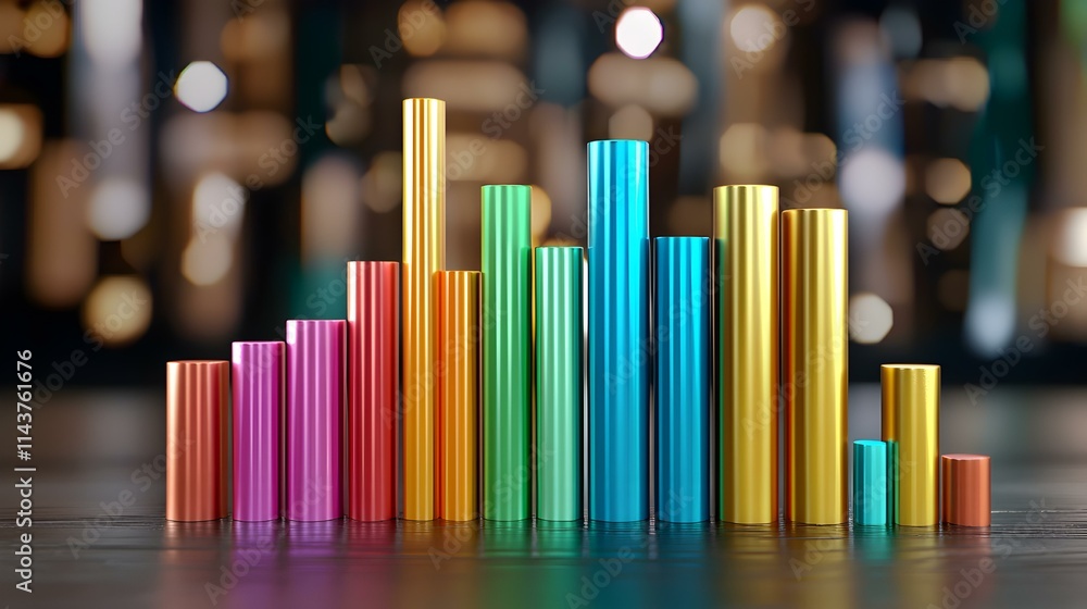 Poster abstract representation of data visualization with colorful cylinders