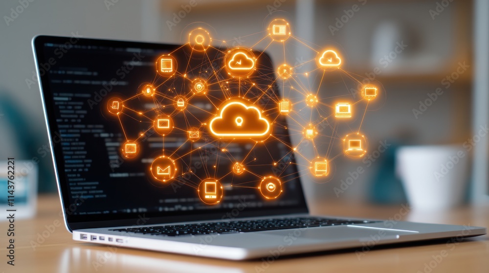 Aufkleber Modern cloud computing integration for tech-driven office workspaces a digital perspective Blur Background 