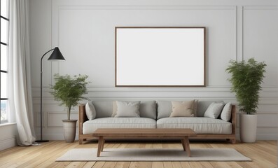 Modern Living Room Interior Design With Sofa And Blank Frame