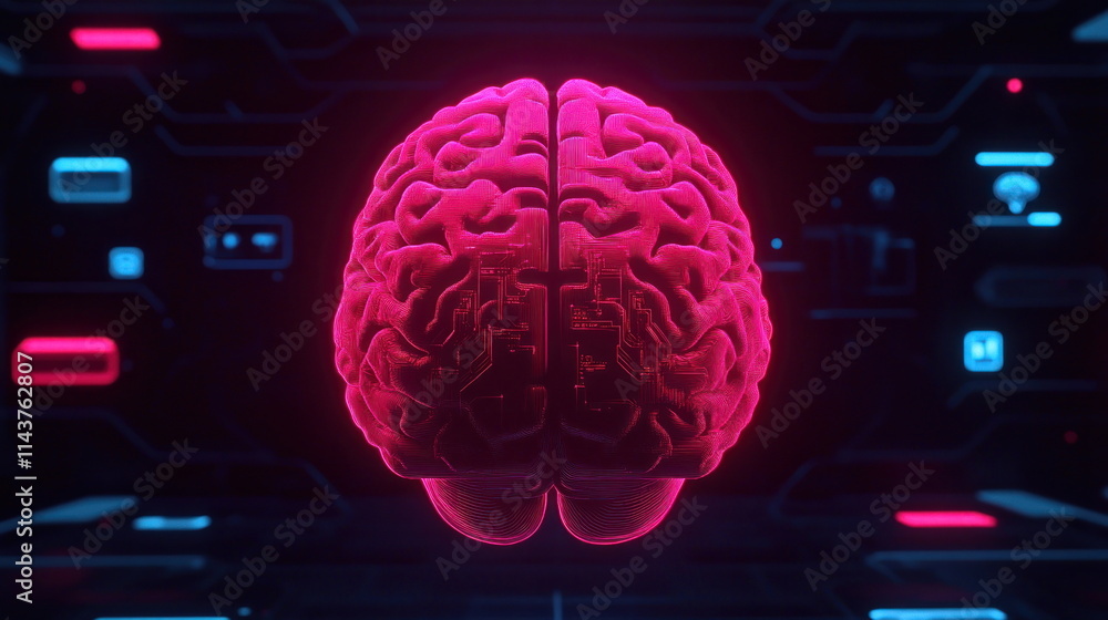 Poster dynamic brain visualization digital space futuristic environment abstract concept blur background
