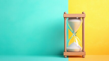 Eye-catching hourglass timer with yellow display on teal minimalist background