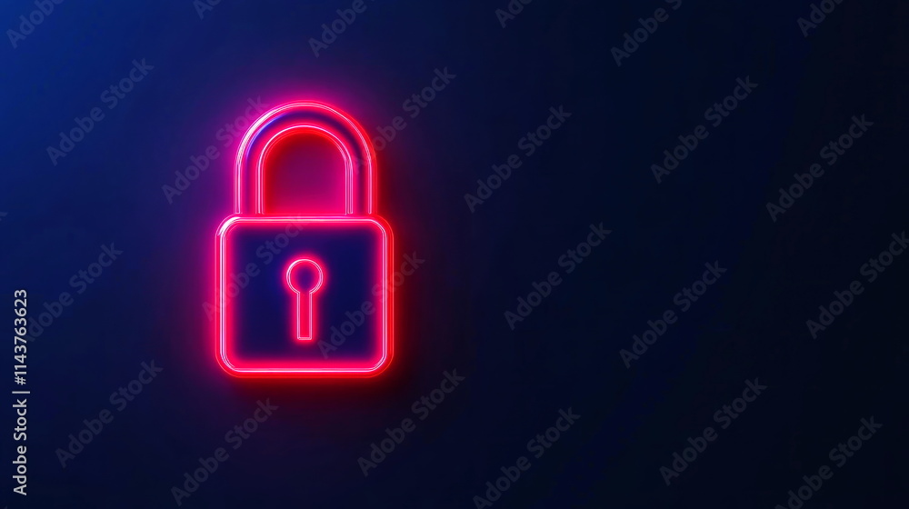 Aufkleber neon lock icon representing cybersecurity minimal dark background digital security concept blur back