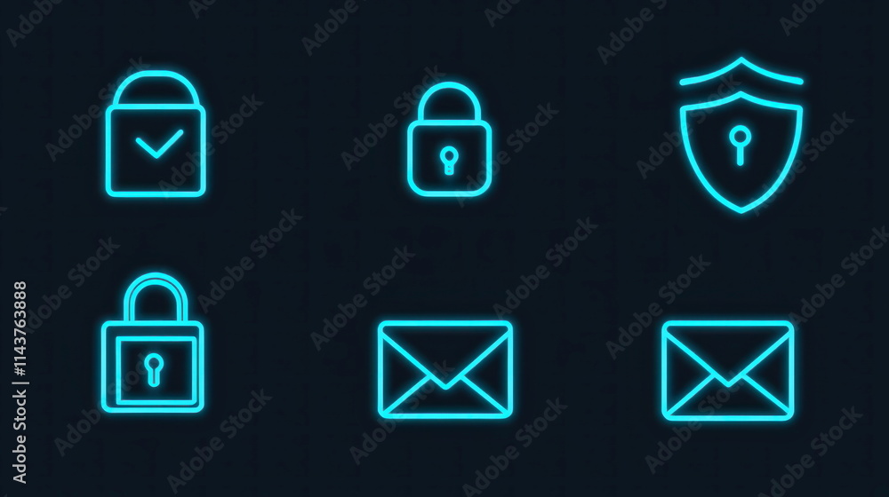 Poster Cybersecurity measures protecting emails and data with locks shields and icons in digital space Blur Background
