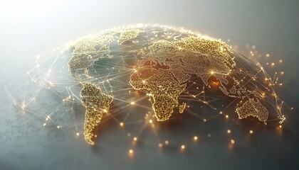 3D global business concept, interconnected globe with data transfer lines across continents, worldwide communication network, futuristic design, vibrant color palette