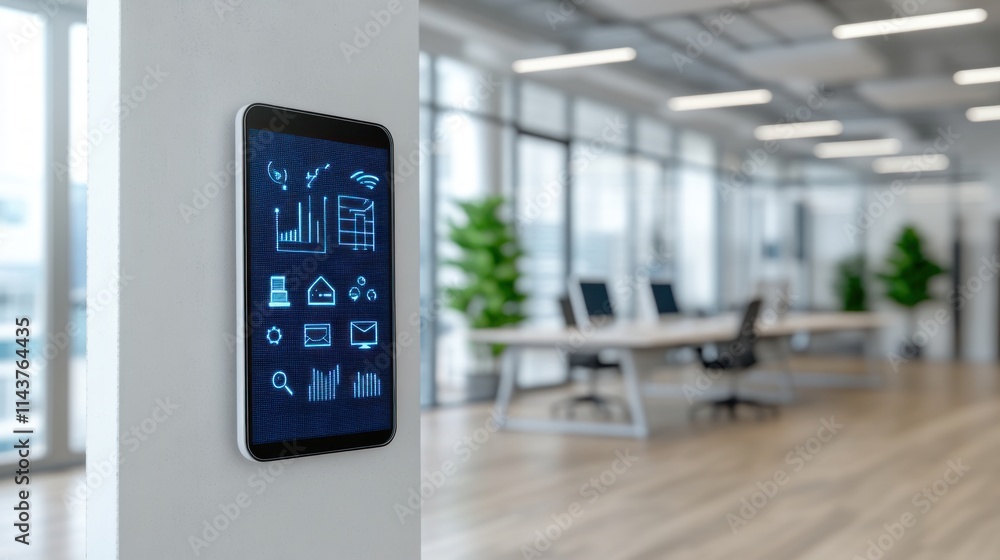 Aufkleber Digital dashboard displaying analytics in modern office space business environment interior view