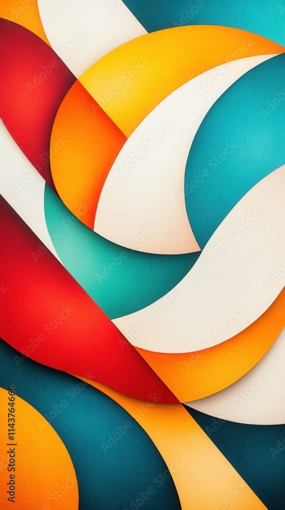 Aufkleber vibrant abstract composition featuring curved shapes and bold colors in dynamic layered design capti