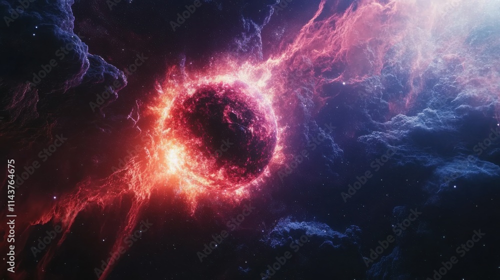 Aufkleber a glowing energy core floats in space, surrounded by vibrant cosmic clouds and luminous gas formatio