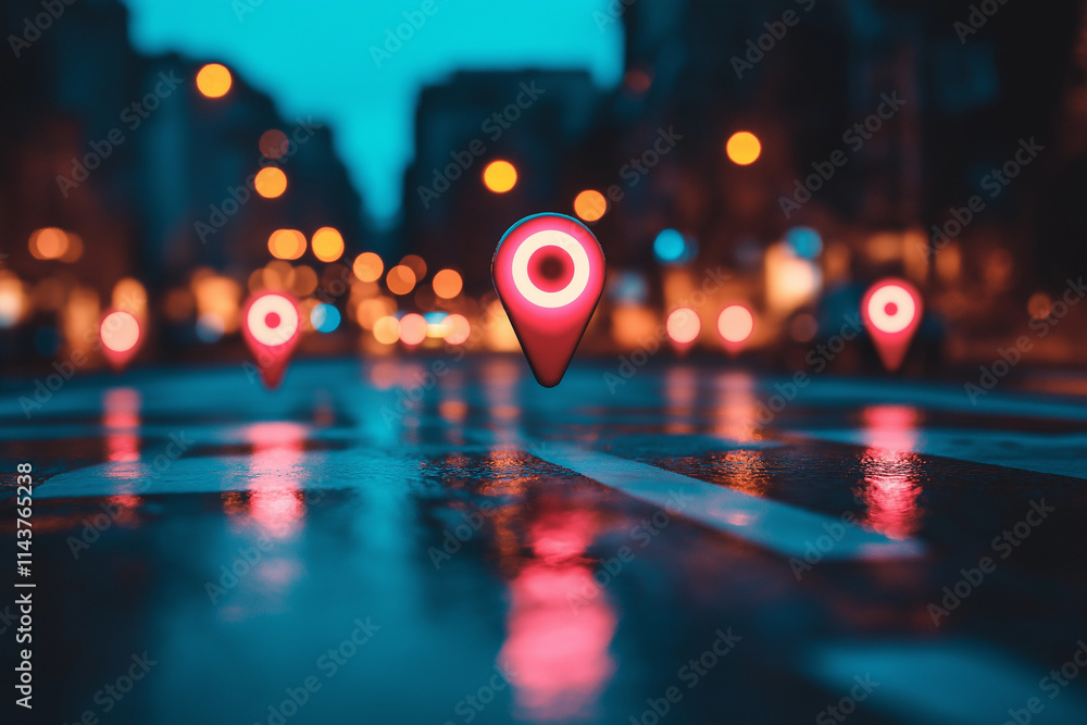 Poster gps tracking location markers digital location information and mapping technology concept