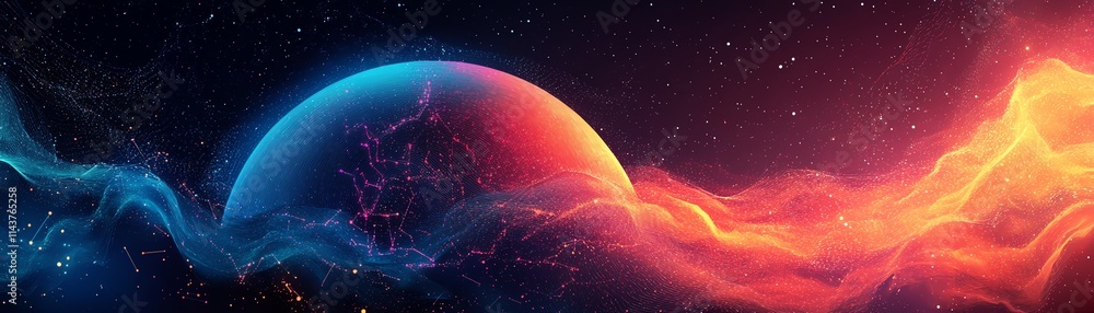 Poster abstract global network illustration, vector world globe with interconnected lines symbolizing inter
