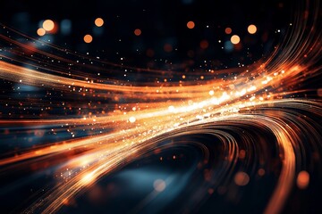 Colorful dynamic light trails sweep across a dark background, giving the impression of movement and speed, encapsulating energy and excitement in abstract form.