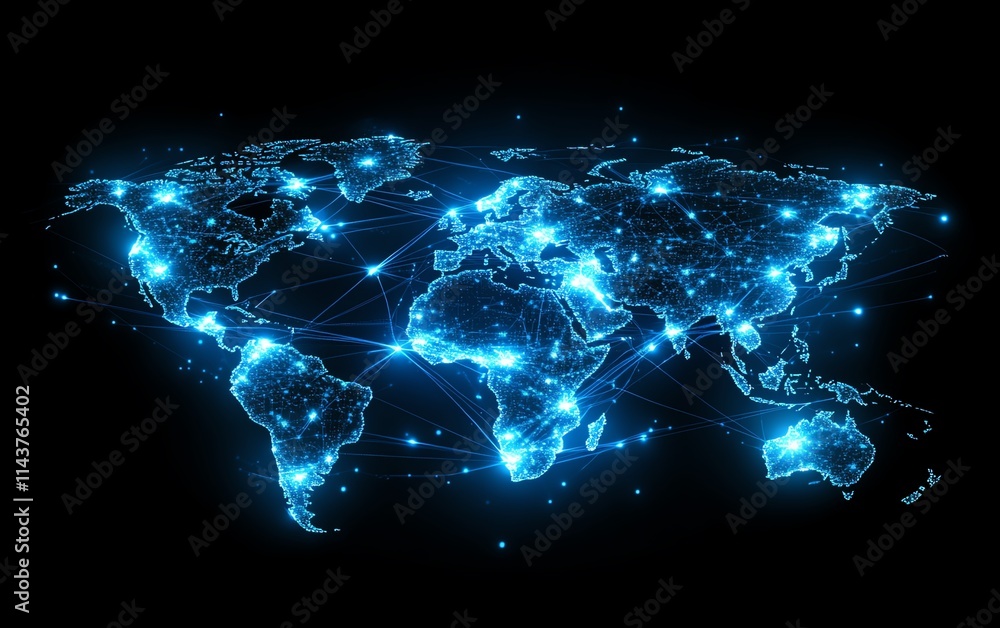 Poster abstract global network, world globe with digital lines connecting continents, representing worldwid