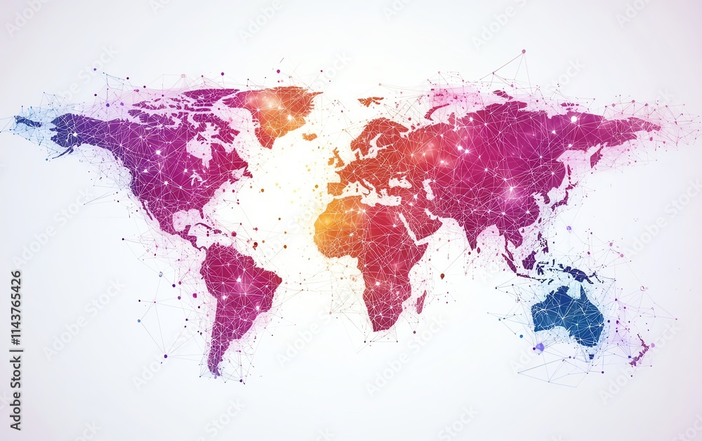 Poster abstract global network, world globe with digital lines connecting continents, representing worldwid