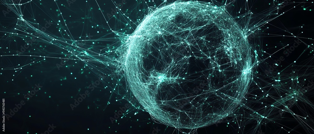 Poster abstract global network, world globe with connected lines symbolizing digital communication and inte