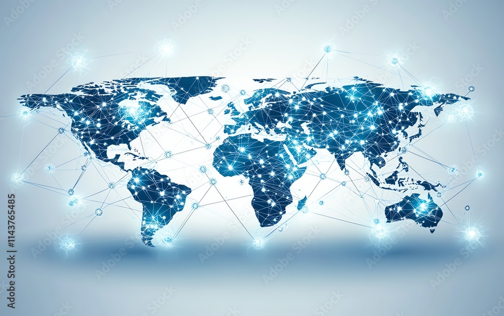 Poster abstract global network, world globe with digital lines connecting continents, representing worldwid
