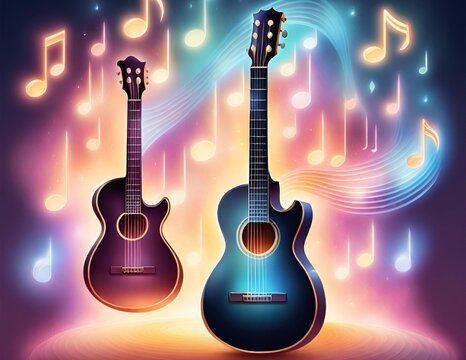 Guitars and music notes