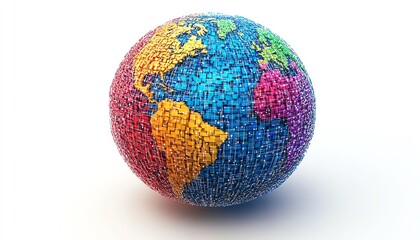 Global business concept 3D illustration, interconnected globe with flowing information transfer lines, digital connections across continents, vibrant colors, futuristic design