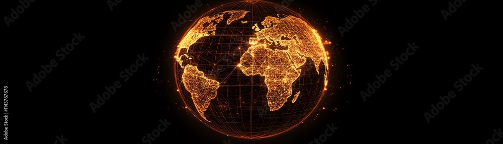 Poster global communication network in abstract style, vector world globe with connected lines, internet co