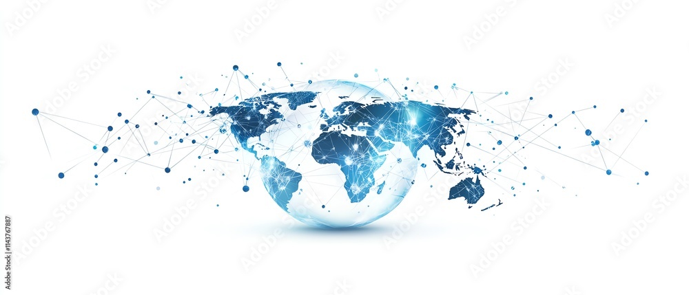 Poster global network concept, vector world globe with connected lines representing worldwide communication