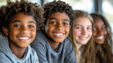 Fototapeta premium Group of smiling children posing together.