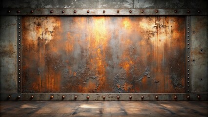 Fototapeta premium Rustic Metal Wall with Weathered Texture and Industrial Accents Perfect for Backgrounds