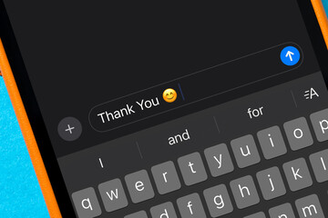 Thank you message in the message app of the smartphone screen