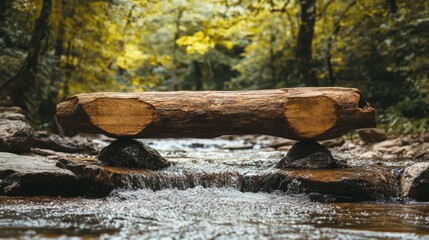 Wooden log bridge over a small forest stream