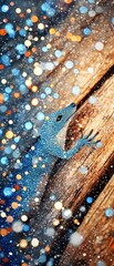 Sparkling Blue Lizard on Wood