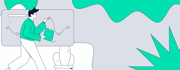 Flat vector illustration of business people operating work scene
