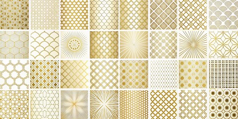 Thirty-Six Elegant Gold and White Geometric Patterns for Design Projects