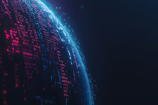 Gradient globe adverts style, data streams & binary code