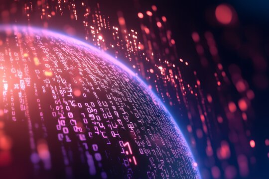 Gradient globe adverts style, data streams & binary code