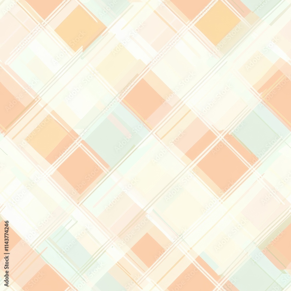 Poster vintage-style plaid pattern featuring soft pastel colors with intersecting lines suitable for fashio
