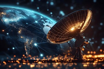 Satellite Dish Pointing to Global Map Adverts Style