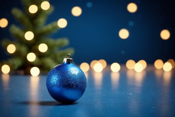 Obraz premium there is a blue christmas ornament with a tree in the background