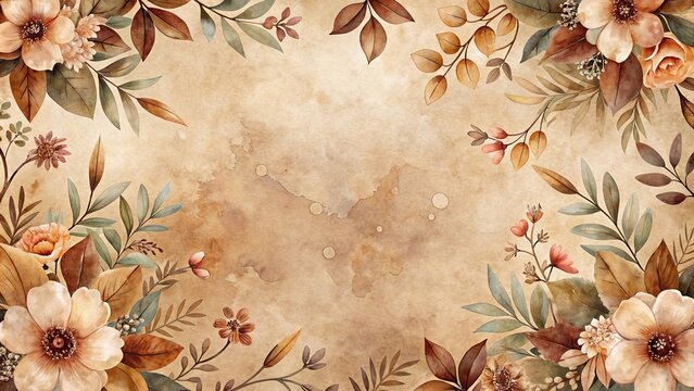 Autumnal floral frame on aged paper background perfect for fall invitations and stationery