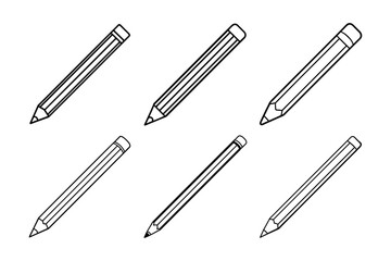 Set of minimalist line art of multiple Pencils on White Background