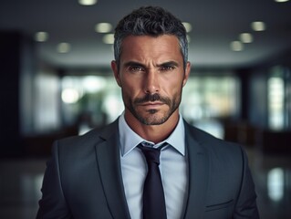 Portrait Attractive hispanic young confident business man in business professional working office