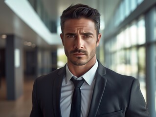 Fototapeta premium Portrait Attractive hispanic young confident business man in business professional working office