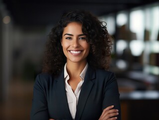 Portrait Attractive hispanic young confident business woman in business professional working office