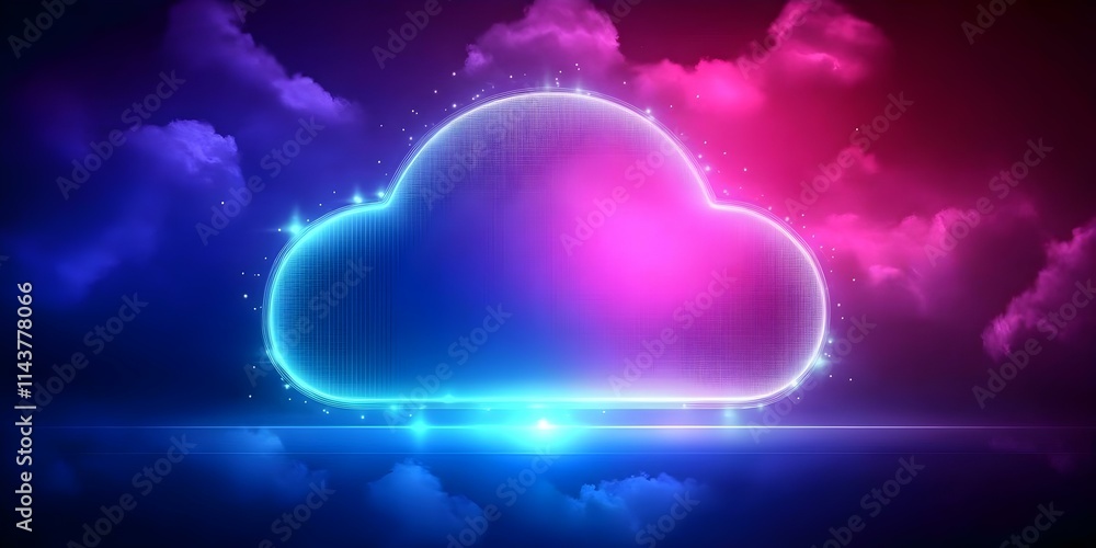 Aufkleber a vibrant, futuristic cloud icon with a glowing effect against a colorful background of clouds and l