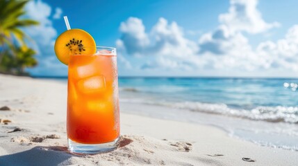 Tropical paradise beach cocktail refreshing beverage photography in a sunny relaxation setting
