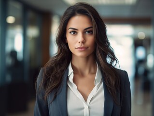 Fototapeta premium Portrait Attractive hispanic young confident business woman in business professional working office